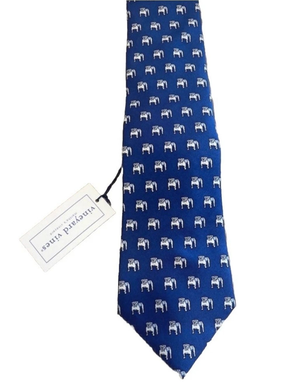 Vineyard Vines Blue Bulldog Pattern Silk Tie - Men's Neck Tie NWT